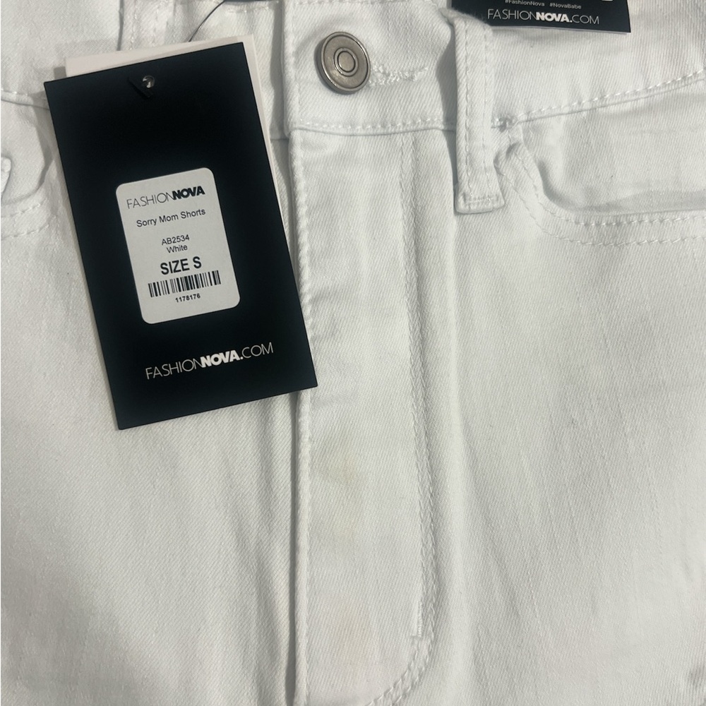 Fashion Nova White Distressed Jean Shorts - Picture 6 of 7